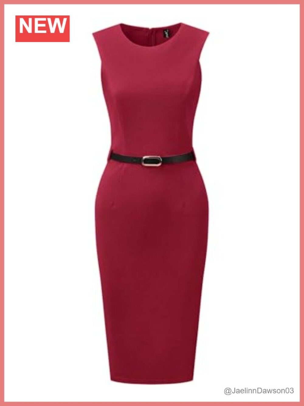 Sleeveless Round Neck Belted Sheath Work Pencil Dress Knee Length Office
